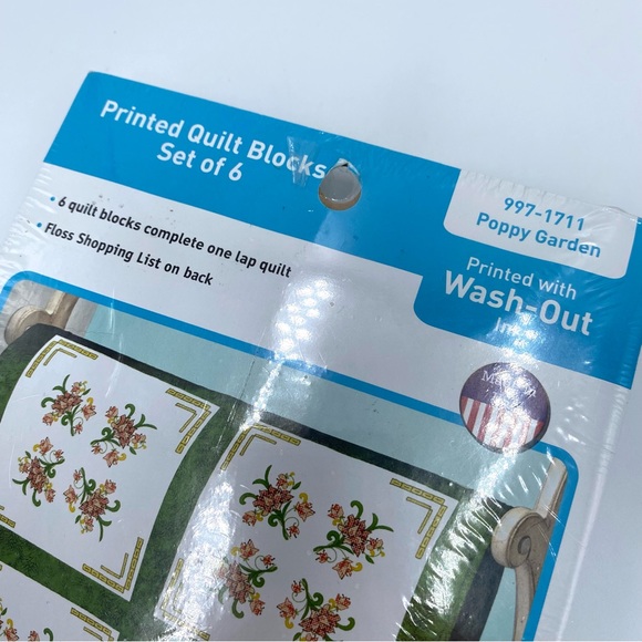 Janlynn Needlecraft Set of 6 Printed Quilt Blocks Floral Poppy Garden #997-1711 - Picture 2 of 7